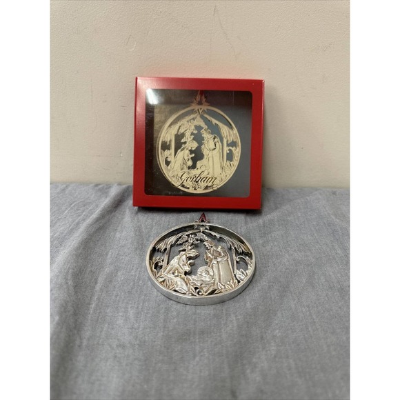 Vintage GORHAM SILVERPLATE MANGER SCENE Christmas Ornament w/Box FS BnftsCharity - Picture 1 of 9